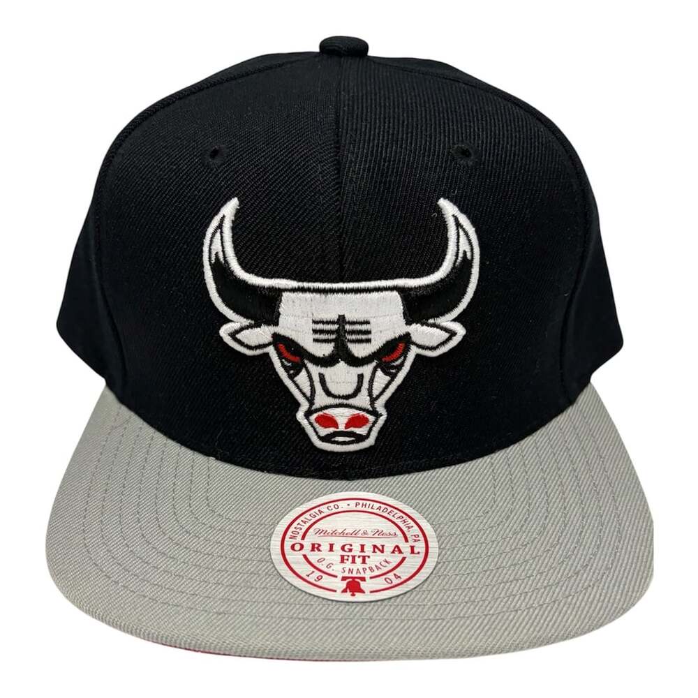 Mitchell & Ness Chicago Bulls 3D White Logo Black Men's Snapback Hat Gray Red